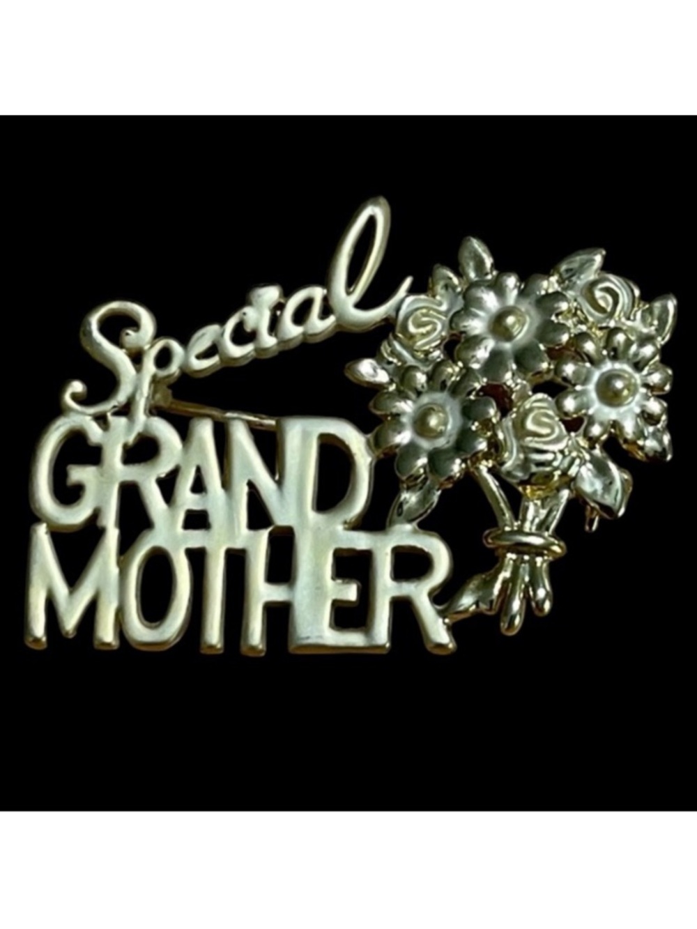 Danecraft Brooch “Special Grandmother” Flower Bouquet Gold Tone Gift Vintage
